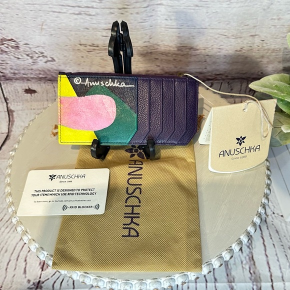 NWT Anuschka Women’s Hand Painted Leather RFID Credit Card Holder Case Wallet - Picture 2 of 10